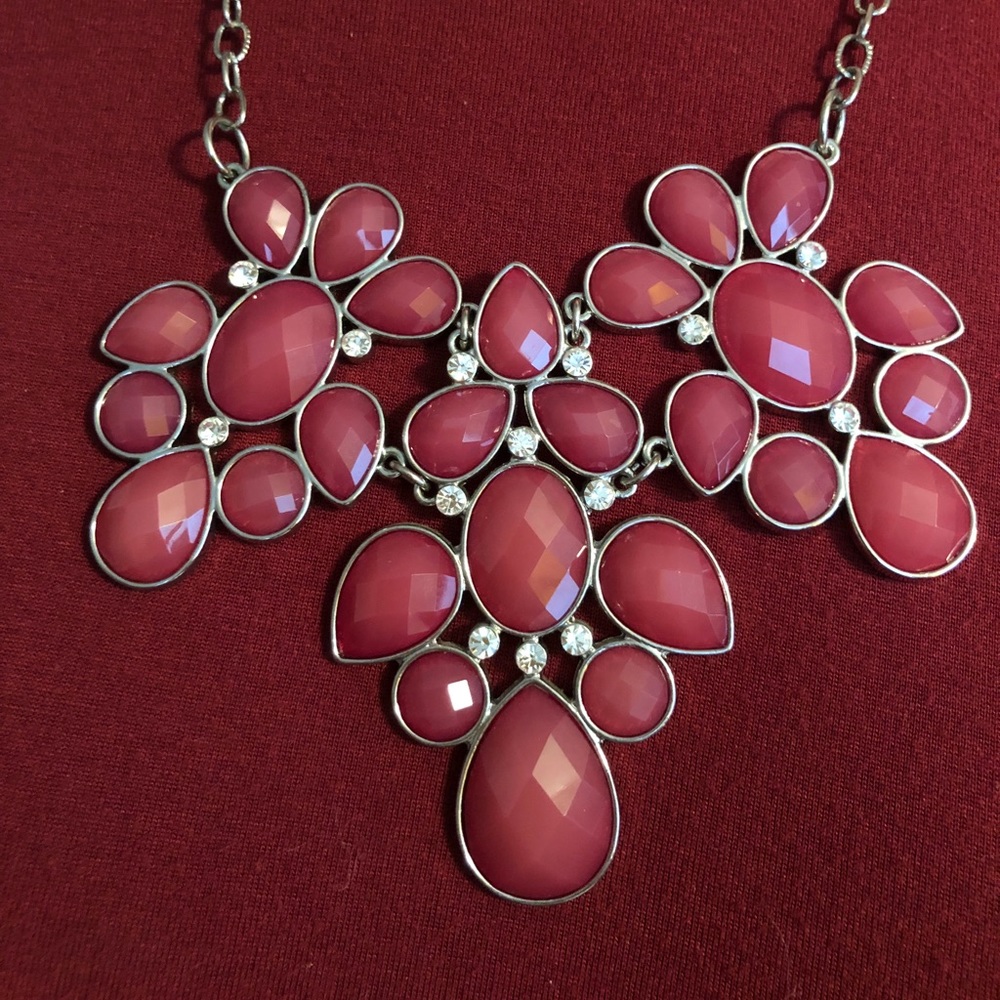 Pink and Silver Bib Necklace and Earrings